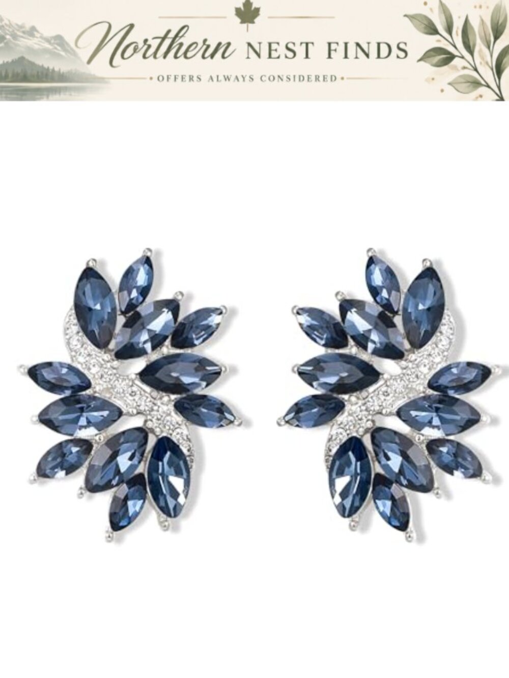 Rhinestone Crystal Stud Earrings Gold-Tone Marquise Cluster Bridal Party